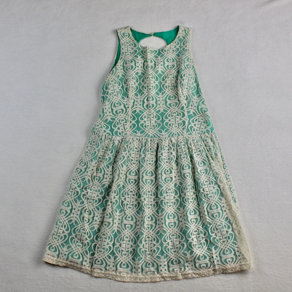 Ivory Mint Green Lace Fit Flare Dress